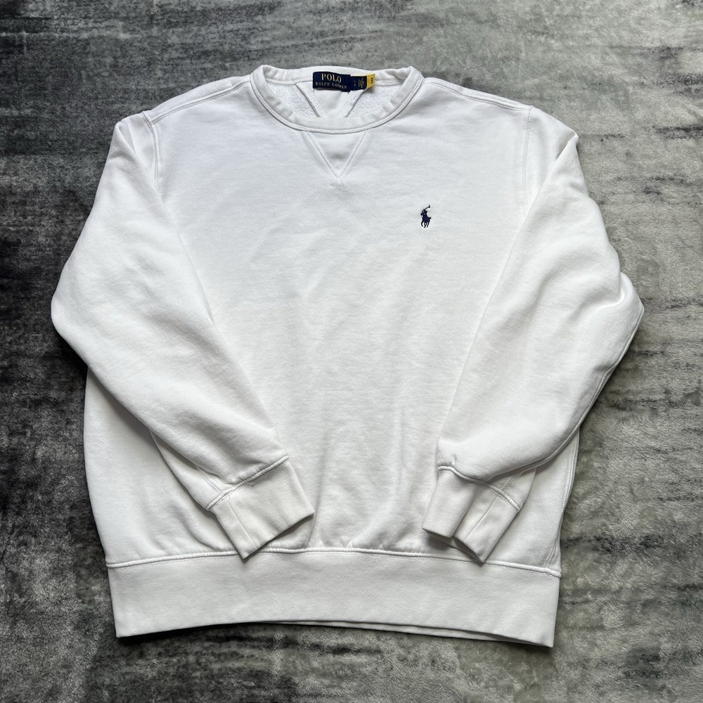 Polo Ralph Lauren Sweatshirt Mens Large White Fleece Lined Warm Wear Outdoor
